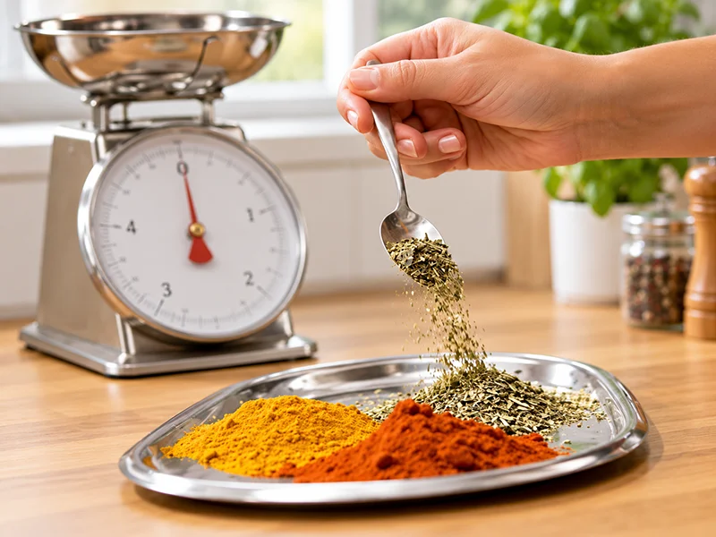 وزنکردن ادویه با ترازوی آشپزخانه برای انتخاب ظرفیت آسیاب خانگی